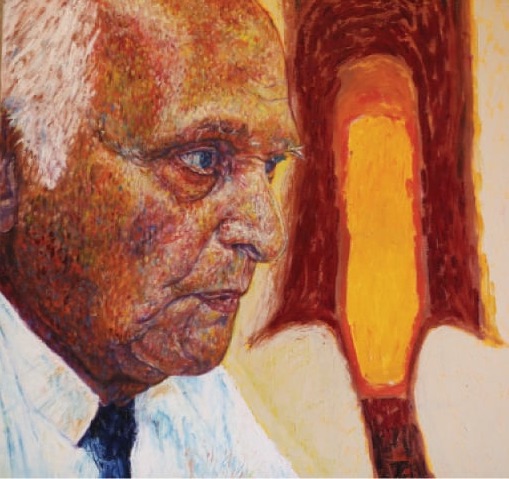 A painting of writer Intizar Hussain
